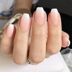 24Pcs Shiny Natural Press On French Fake Nails Glitter Fire Long Square Artificial False Nail Tips DIY Manicure Tool