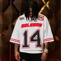 Hearujoy 2024 New Men's Loose V-neck Sports T-shirt Y2K Hip Hop Street Print Short Sleeve Men