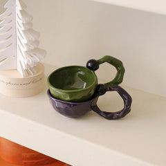 YICKYUE- Hand-Hold Irregular Ceramic Yogurt Bowl and Coffee Cup Korean Breakfast Cup Milk Tea Cup
