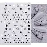 1 Sheet Black White Star 3D Nail Art Stickers Heart Love Letter Image Transfer Stickers for Nail Self-adhensive Slider Foils