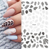 3D Stickers iridescent Simple Lines Black White Gold Leaves For Nails Design Nail Wraps Sticker Art Decorations Transfer Decal
