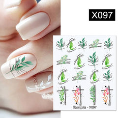 Harunouta Gold Black Tropical Plants Water Decals Stickers Leaves Flower Geometrics Slider For Nails Summer Nail Art Decoration