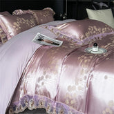 Yickyue Jacquard Weave Sateen Lace Natural Comforter Bedding Set Satin Soft Luxury Four Pieces Set Home Duvet Cover Bed Sheet Pillowcase