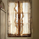 YICKYUE - Pastoral Cream White Rose Tulle Curtains Window Decor Embroideried Flounced Window Curtain Home Hotel Cafe Decoration 2pcs/lot