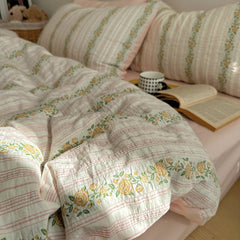 YICKYUE - Korean Style 60S Cotton Jacquard Bedding Set - Instagram Aesthetic Duvet Cover & Pillowcases