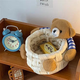 Joylove Korean Ins Wind Cute Cartoon Bear Storage Basket Desktop Office Straw Sundries Storage Basket