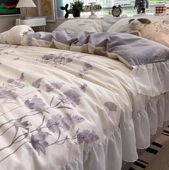 YICKYUE - Elegant fairyfair flower bedding set 1.2 1.5 1.8 2.0,twin full queen King cotton home textile bed sheet pillow case duvet cover