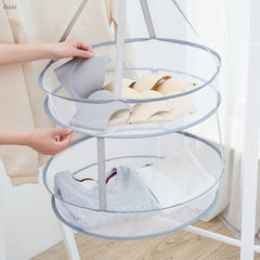 Boxi New Double-layer Clothes Dryer Basket Foldable Windproof Underwear Drying Net Multi-purpose Clothes Drying Rack Basket