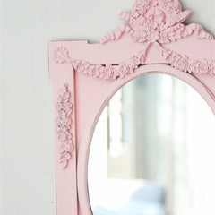 YICKYUE - French Retro Makeup Mirror Dressing Table Pink Princess Decorative Mirror Wooden Resin Hand-carved Wall Mirror Wall Home Decor