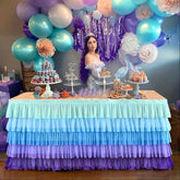 YICKYUE 9ft Mermaid Tablecloth Party Blue Purple Tutu Tulle Table Skirt for Rectangle Round Tables Chiffon Table Decorations for Mermaid Birthday Party Shower Ruffle Table Skirting SKUBESTCM4-2
