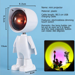 Sunset Lamp LED Robot Projection Lamp Rainbow Night Light USB Rechargeable Romantic Atmosphere Projector Luz led for Decoration