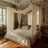 YICKYUE - White Canopy Bed Curtains - 2 Panel Sheer Luxury Bed Canopy With Elegant Lace For Full/Queen Bed (No Pole)