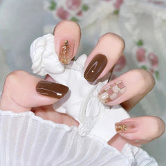 24pcs Coffin False Nails Leopard With Gold Foil Designs Ballerina Fake Nail Tips Press On Artificial Full Cover Manicure