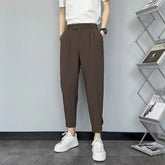 Hearujoy Korean Cropped Pants For Men Fashion Casual Suit Pants Solid Slim Fit Straight Trousers Spring Summer Trend Youth Pant Plus Size
