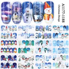 12pc Christmas New Year Nail Art Stickers Santa Snowman Water Sliders Tattoos Winter Decor Nails Design Accesories LAA1153-1164