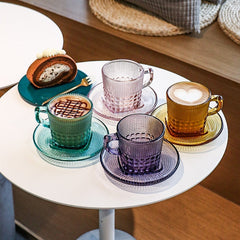 Nordic High-Value Glass Coffee Cup and Saucer Set Creative Beautiful Cup and Saucer Set Mug Milk Cup for Breakfast Afternoon Tea