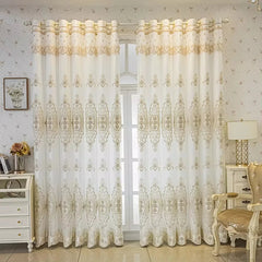 YICKYUE - Double Layer Embroidered Curtains For Bedroom Luxury European Bead Rope Embroidered Tulle Curtains with Valance for Living Room