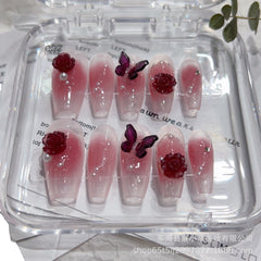 Camellia Butterfly Handmade Press On Nails