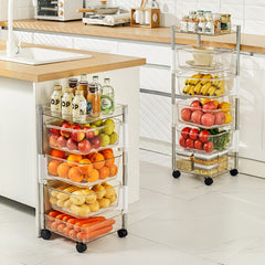 Yickyue Multifunctional Kitchen Rotating Shelf Floor Multi-layer Removable Cart Fruit and Vegetable Snacks Transparent Storage Rack