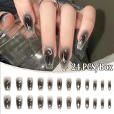 Yickyue Black Fake Nail Long Ballet Reusable Adhesive Acrylic Press on Set Nails Dark Acrylic Artificial False Nails Arts Tips 24Pcs/Box