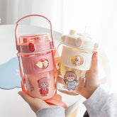 Yickyue 650ml Kawaii Water Bottle For Girl Portable Cute Sticker Kids Travel Tea Milk Cup With Straw Handler Outdoor Sports Plastic Cup