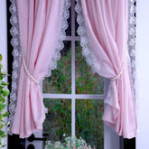 Korean Pink Lace Sheer Curtains for Living Room Thicken Short Tulle Curtain for Kitchen Bathroom Cupboard Elegant Window Decor