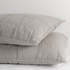 Yickyue 100% Wash Linen Home Bed Pillow Shams Natural French Faux Pic-Stitch 50x75cm 2 Pcs Elegant Quilted Pillowcase for Bedroom TJ8101