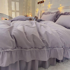 Twin Double Queen Violet Bedding Mermaid Long Ruffles Duvet Cover set Brushed Microfiber Soft Quilt Cover Bedskirt Pillow shams