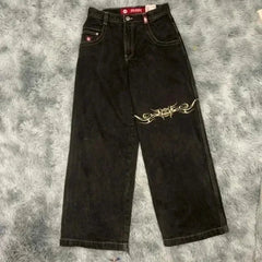 Hearujoy 90s Streetwear Jeans Streetwear Y2K Mens Hip Hop Graphic Print Retro Blue Baggy Jeans Denim Pants New Gothic High Waisted Wide Trousers