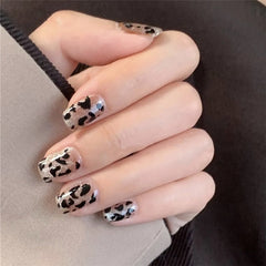 Aurora Powder Long Fake Nail Art With Glue Leopard Detachable Girl Acrylic Full Cover Press On False Nail Tips Manicure Tools