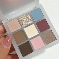 Matte Pink Blue 9-Color Eye Shadow Palette Pearly Earth Color Glitter Eyeshadow Long Lasting Shiny Eye Pigments Portable Makeup
