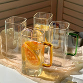 400ml Creative Square Glass Cup With Handle Straw Clear Vintage Coffee Tea Juice Milk Wine Beverage Gasses Mugs For Drinks Gift