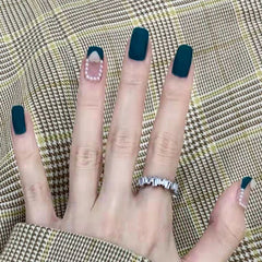 24pcs/box Fake Nails Press on Short Reusable Nail Set Dark Blue Artificial Pink False Tipsy Stick-on Nails Tips Art