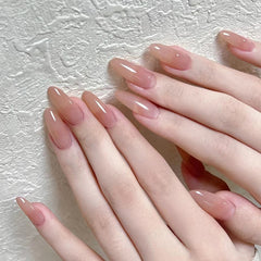 YICKYUE - 24pcs Pink Almond False Nails Sweet Summer Press On Nail Full Cover Wearable Ins Simple Nude Pink Artificial Nails Manicure Set
