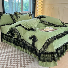 Yickyue Winter Thickened Warm Double-sided Plush Luxury Bed Linens Set Home Textiles Quilt Cover Sheet Pillowcase 4pcs Queen Bedding Set