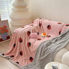 YICKYUE - Cartoon Cute Small Strawberry Cotton Fleece Blanket Skin-friendly Soft Sofa Decorative Blanket Warm Office Lunch Break Blanket