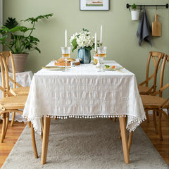 Flower Cotton White French Cut Rectangular Literary Tablecloths