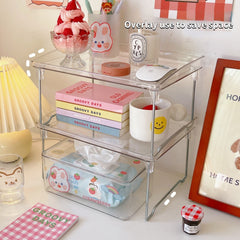 Kawaii Desktop Storage Box Transparent Cosmetic Organizing Box Acrylic Tissue Box Cute Student Dormitory Sundries Storage Box