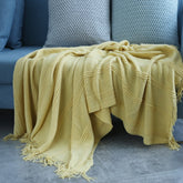Cilected Nordic Literary Pinstripe Knitted Blanket Home Air-Conditioned Solid Color Blanket Blanket Shawl Bed End Towel Decor
