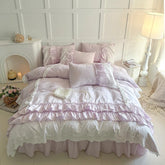 YICKYUE - Korean Style Lace Ruffles Sweet Cute Girl Design 100% Cotton Bedding Set Single Queen King Duvet Cover Set Bed Skirt Pillowcases