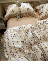 YICKYUE - Vntage fairyfair ruffle flower rose bed set,twin full queen retro pastoral cotton home textile flat sheet pillowcase duvet cover