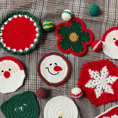 YICKYUE - 1pc Hand Knitted Coaster Santa Merry Christmas Cups Decorations Crocheted Mug Plate Pad Home Cup Coasters Xmas Table Accessories