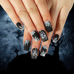 YICKYUE - 24Pcs Halloween Nail Set Short Press on Cartoon Imp Long Fake Nails with Glue Blood Skull Holiday False Nails Stick On