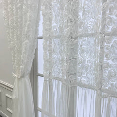 YICKYUE - White Lace 3D Rose Curtains Splicing with Romantic Mesh Wrinkle Tulle Curtain for Bedroom Creative Wedding Background Decoration