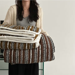 YICKYUE - Nordic Style Ins Striped Lamb Velvet Casual Decorative Blanket Autumn and Winter Thickened Double-Sided Sofa Cover Blanket
