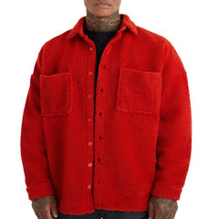 Hearujoy New Autumn Winter Men's Loose Plush Jacket Solid Long Sleeve Lapel Button Cardigan Coat Fashion Casual Warm Outerwear Jackets