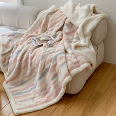 Yickyue Fluffy Blanket Plush Soft Air Conditioner Home Decor Bedspread Cute IG Colorful Stripe Winter Warm Travel Nap Throw Sofa Cover