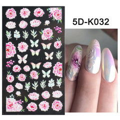 1PCS Christmas Nail Stickers White Snowflake New Year 5D Embossed Sliders Winter Manicure Art Gel Polish Decals LASTZ5D01-08
