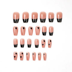 Yickyue 24pcs French Tips Fake Nails Ballet False Nails with Heart Design Coffin Press on Artificial Nail Art French Tips with Glue
