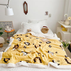 Yickyue Fresh and Simple Ins Children's Lamb Fleece Blanket Double-Layer Thickened Sofa Shawl Blanket Skin-Friendly Warm Nap Blanket